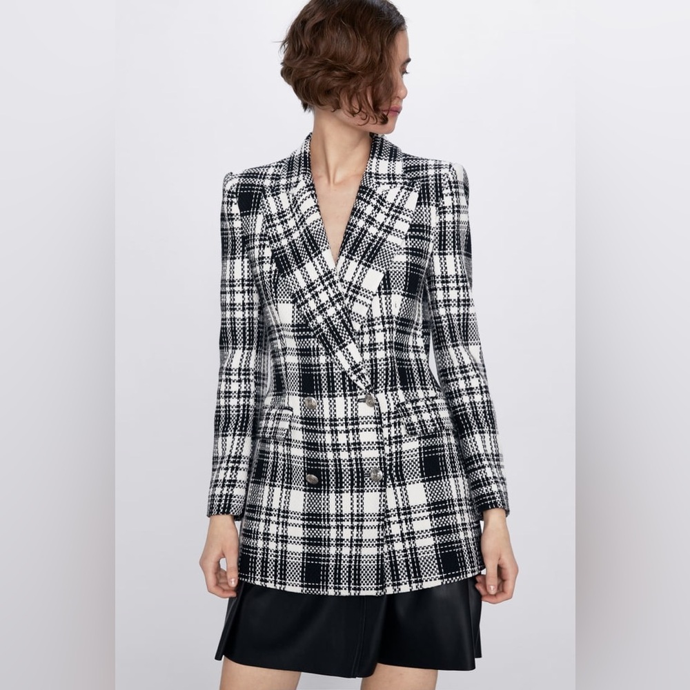 Zara Check Double Breasted Blazer